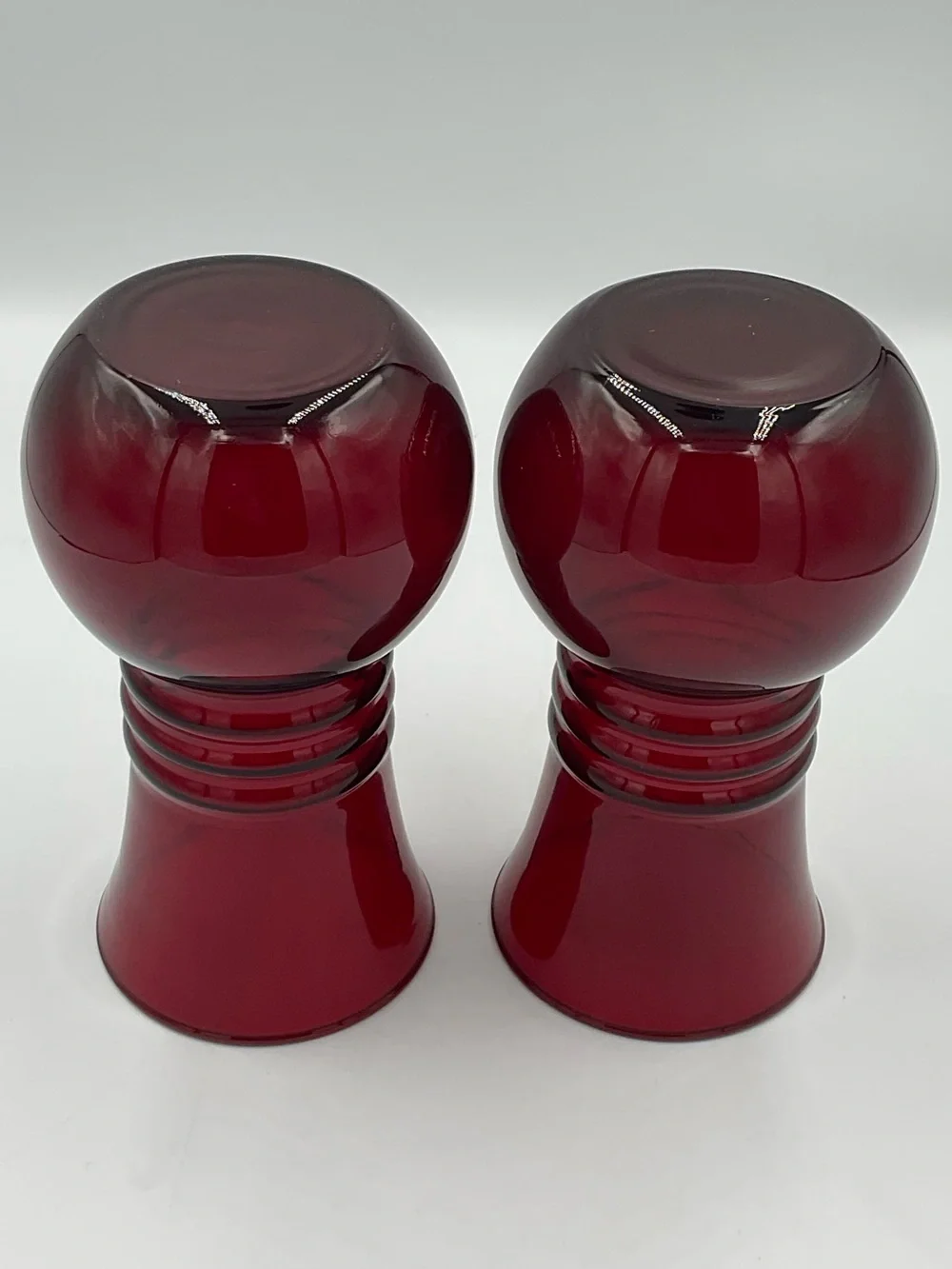Vintage Anchor Hocking Royal Ruby Red Optic Swirl Ball Vases Set of 2